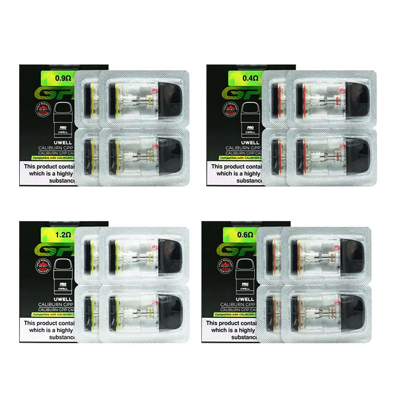 Uwell Caliburn GPP XL top fill and side fill replacement pods designed for smooth airflow, leak resistance, and consistent flavor performance