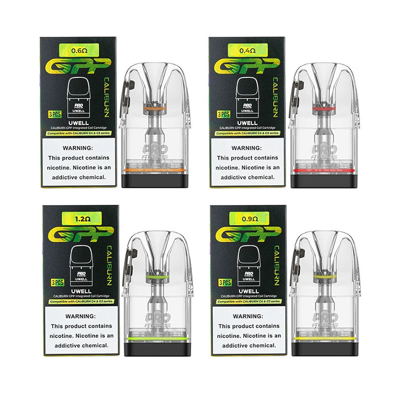 Uwell Caliburn GPP XL top fill and side fill replacement pods designed for smooth airflow, leak resistance, and consistent flavor performance